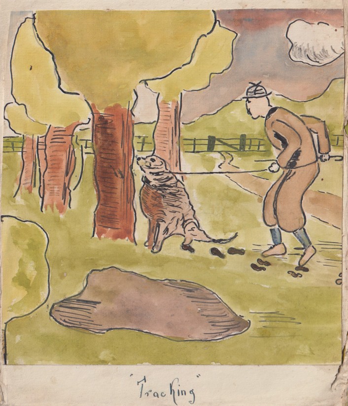 drawing of man and dog