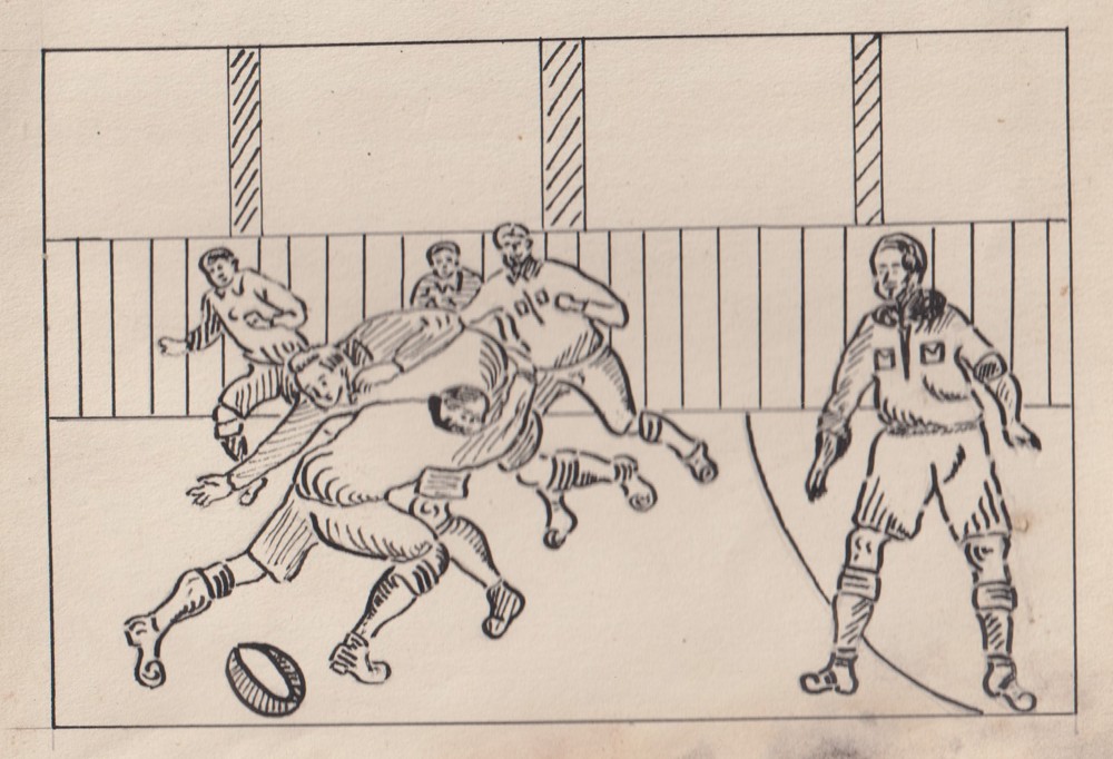 drawing of boys playing rugby