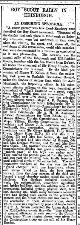 Newspaper cutting of the Story of First Midlothian and Edinburgh Boy Scout Rally