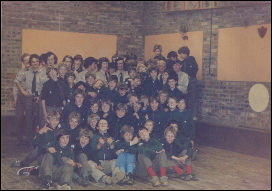 group of scouts in hall posing for photo