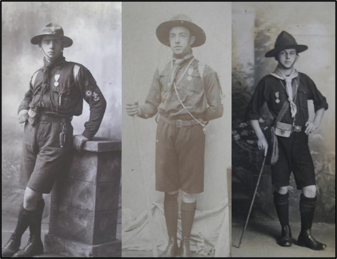 3 men in old style scout uniforms