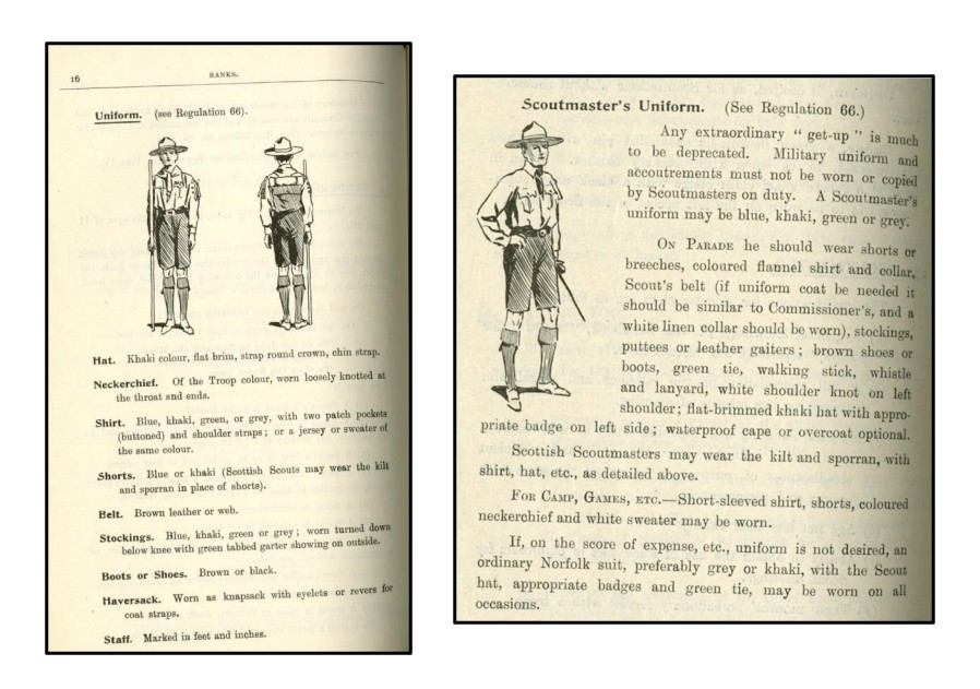 page from book showing drawing of scout uniform