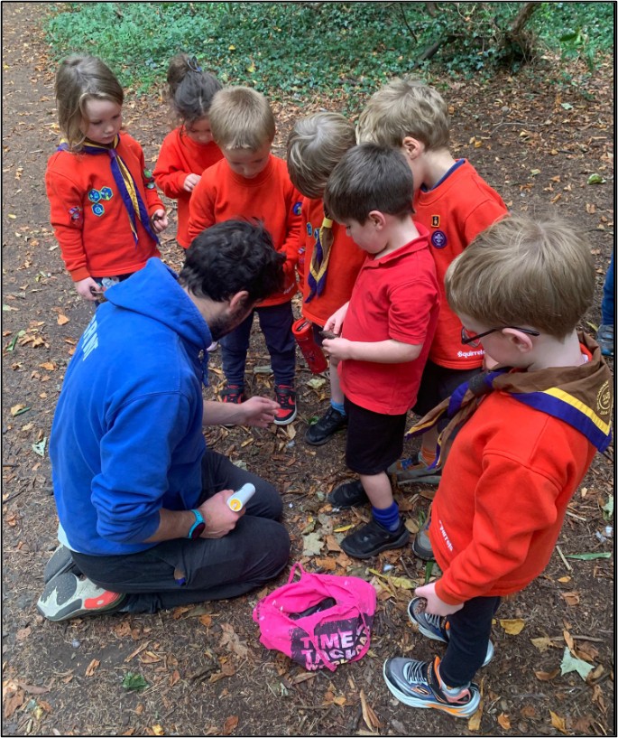 Squirrels in red uniform out in nature